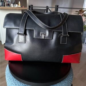 Handpainted, Black And Red Leather Designer Handbag By Lambert Truex
